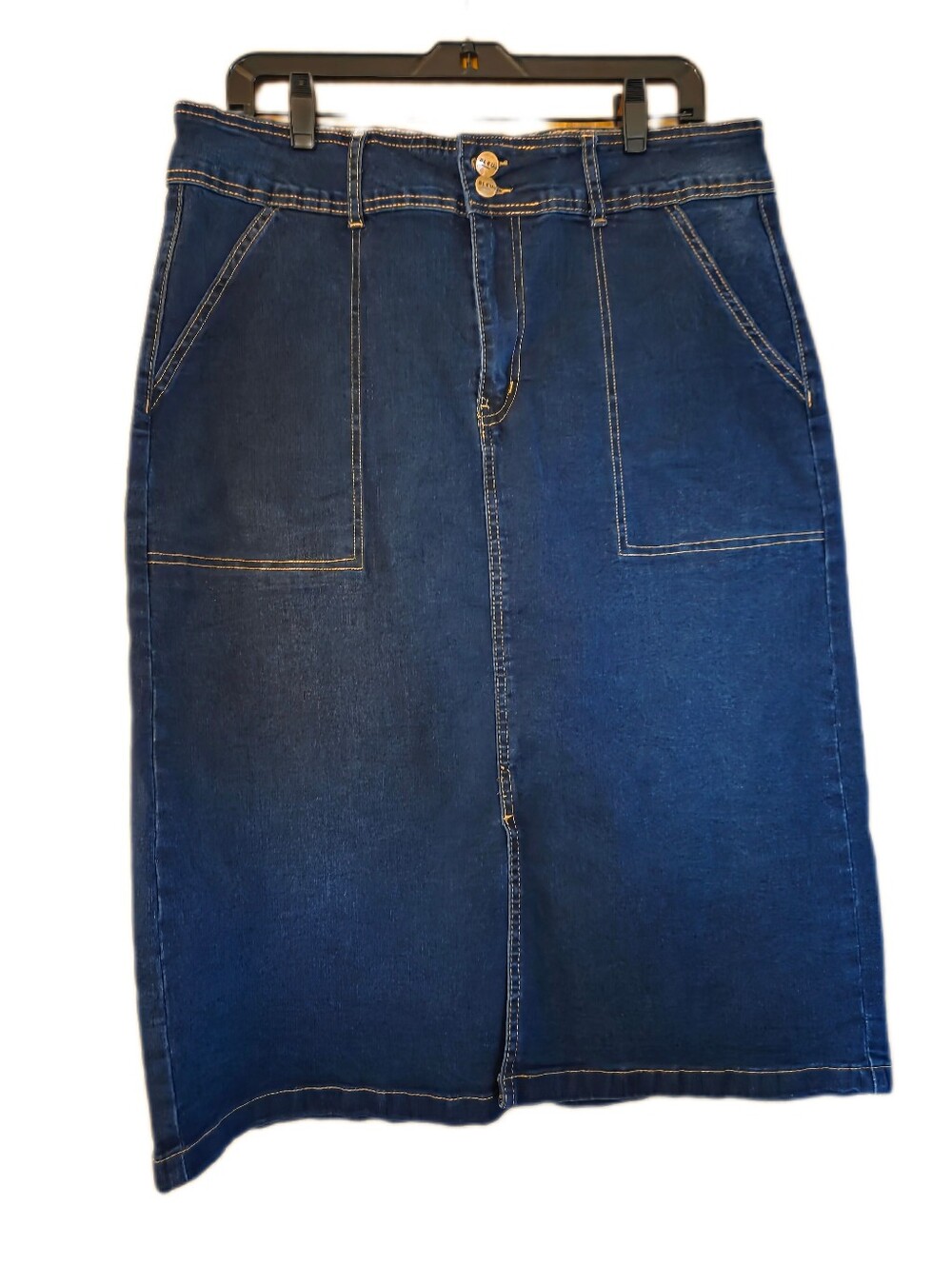 BLEU Dark Denim Skirt Boho Indie Peasant Midi Western PlusSize 16